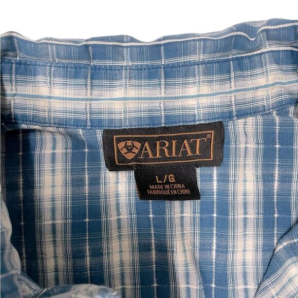 Ariat Blue Plaid Casual Button Down Shirt Size Large - Picture 5 of 5